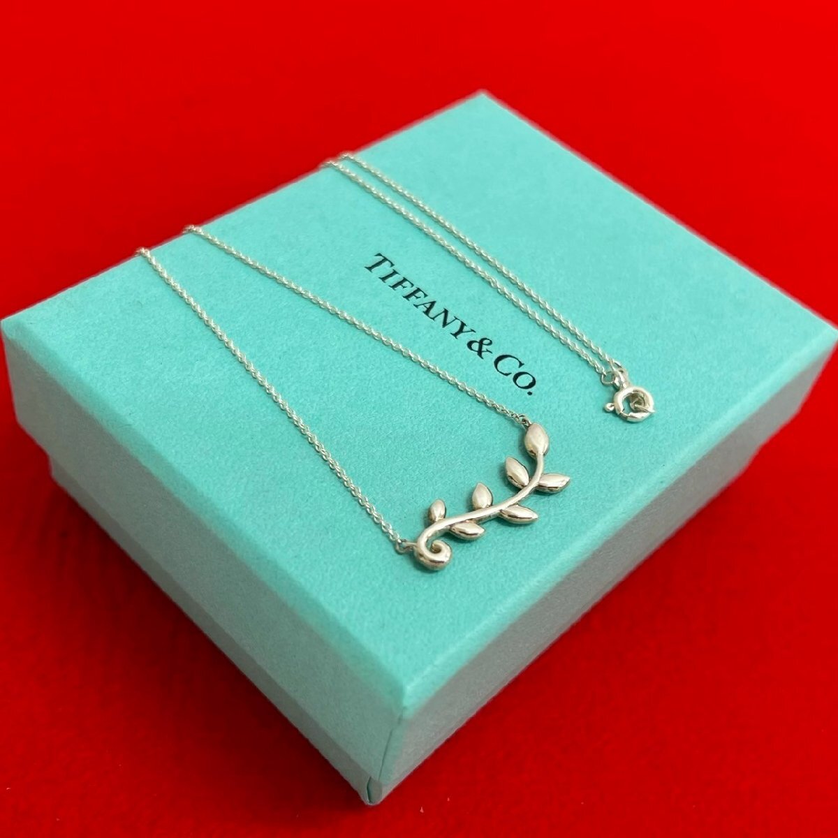 極 美品 箱 袋付 TIFFANY&Co. ティファニー パロマ・ピカソ オリーブ リーフ ヴァイン ペンダント シルバー925 ネックレス 06371拍卖