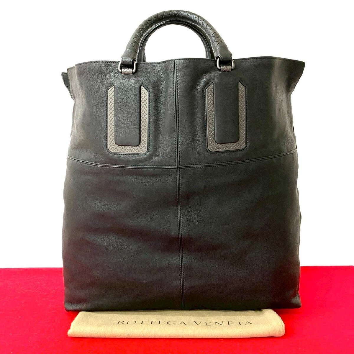 極 美品 袋付 BOTTEGA VENETA ボッテガヴェネタ イントレチャート レザー 本革 ハンドバッグ トートバッグ ビジネスバッグ ブラック 32538拍卖