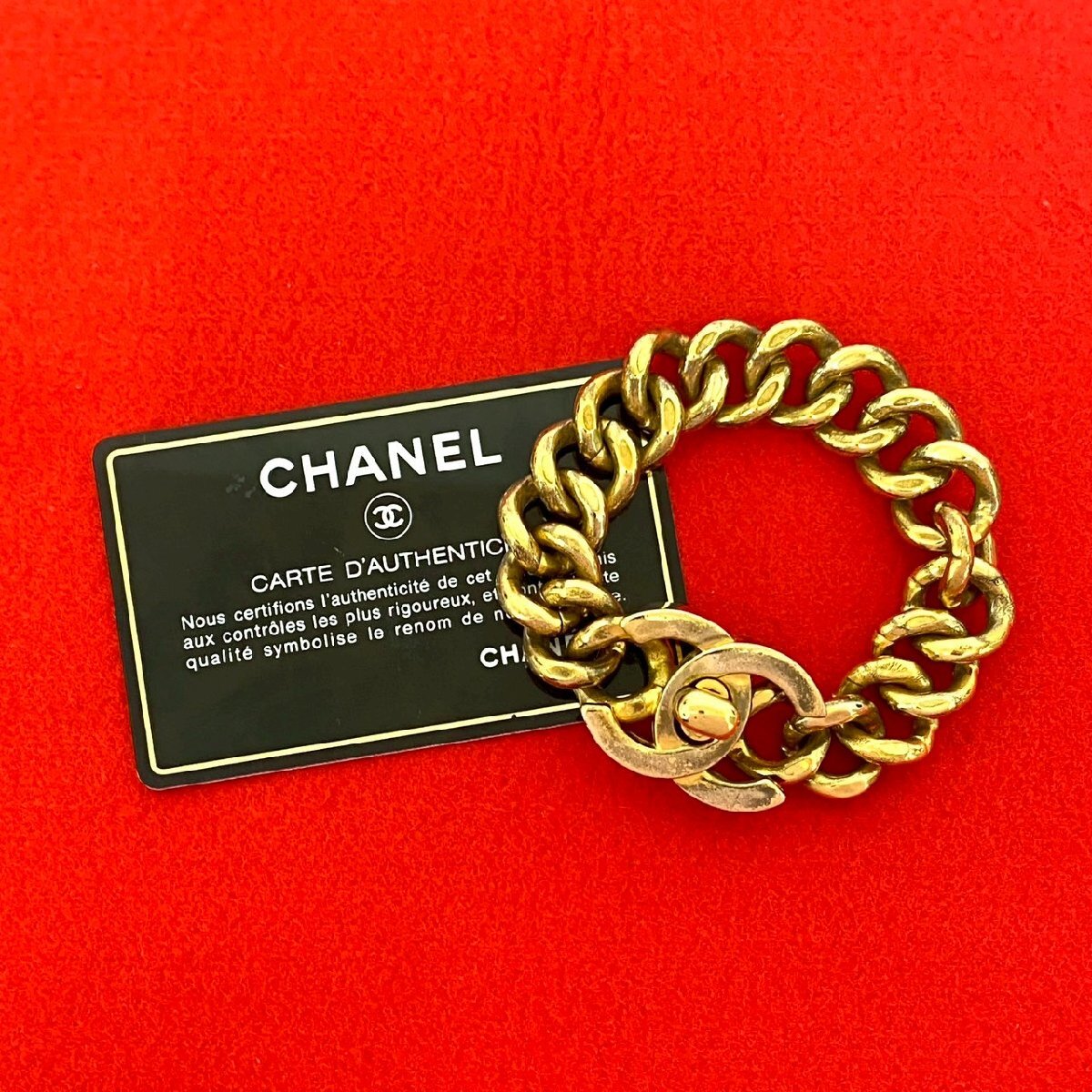 極 美品 コメあり 95A CHANEL シャネル ヴィンテージ ココマーク チェーン ブレスレット バングル アクセサリー レディース ゴールド 14540拍卖