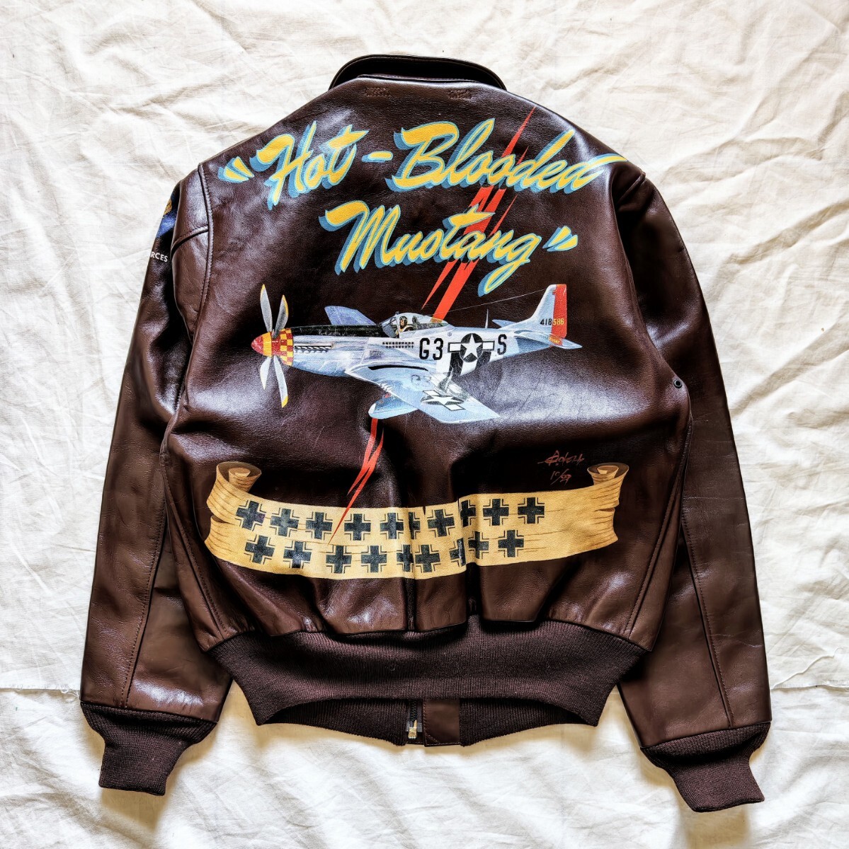 旧リアルマッコイズ A-2 1990年製 36 バックペイント Hot Blooded Mustang THE REAL McCOY'S ホースハイド フライト レザー デッドストック拍卖