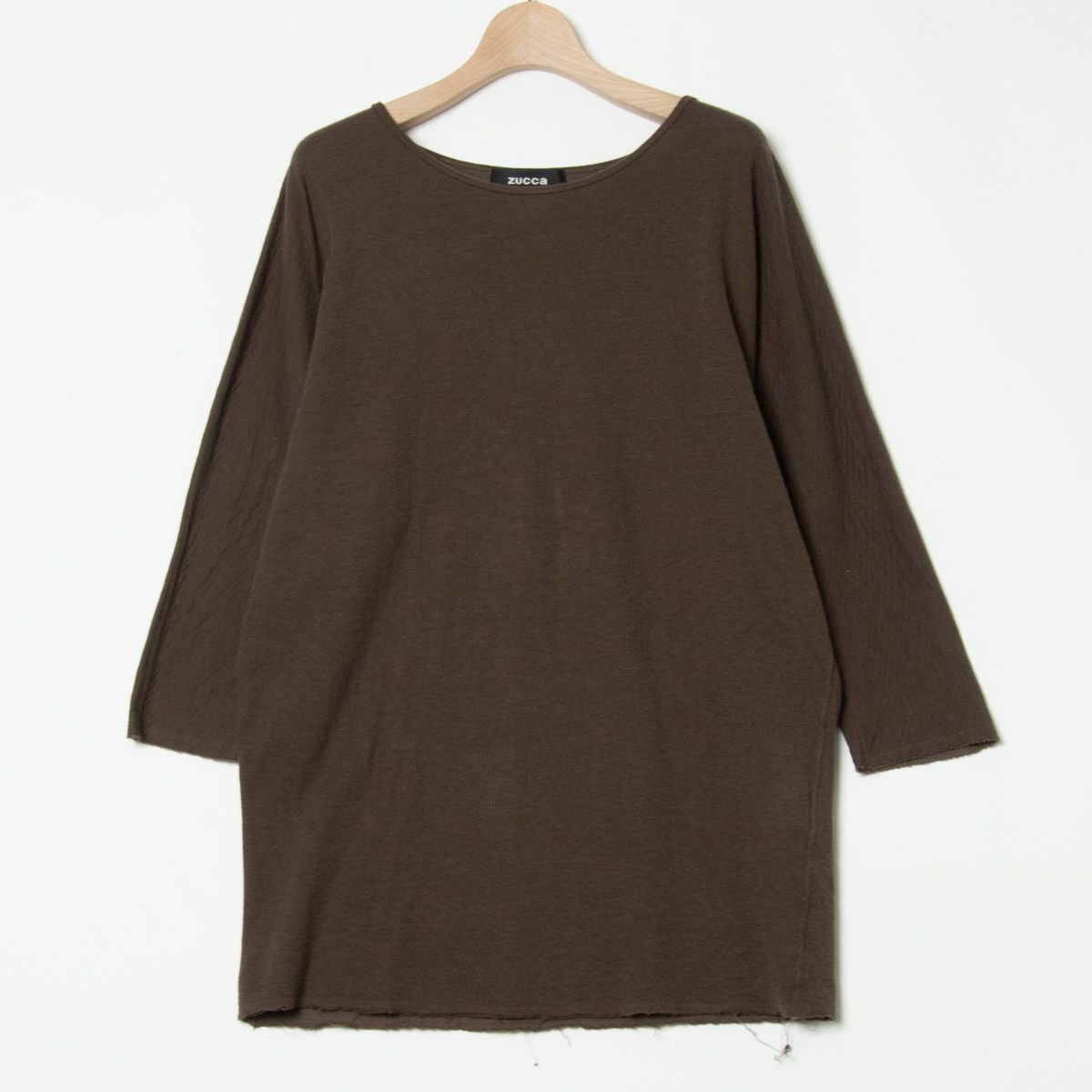 zucca ズッカ 接結素材七分袖Tシャツ カットソー トップス 綿リヨセル ナチュラル シンプル 無地 ブラウン 茶色 M メンズ 紳士 男性 日本製拍卖