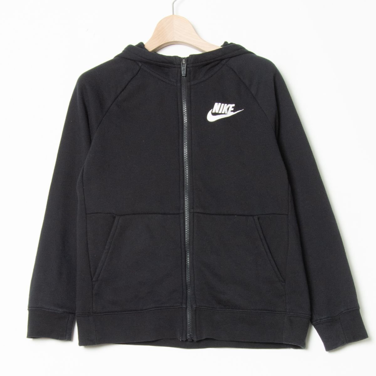 NIKE ナイキ 裏起毛スウェットフルジップパーカー フーディー 長袖カットソー 綿ポリエステル スポーツウェア カジュアル 黒 L/150 キッズ拍卖
