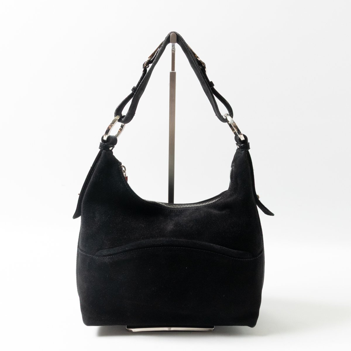 BRUNO MAGLI ブルーノマリ イタリア製 トートバッグ 鞄 ブラック 黒 シルバー金具 スエード ワンハンドル カジュアル 肩がけ レディース ba拍卖