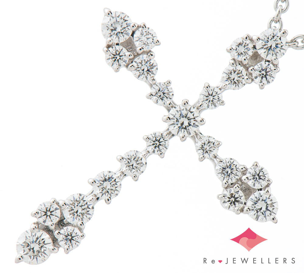 ミキモト クロスモチーフ ダイヤモンド計0.73ct 18金ホワイトゴールド ペンダント・ネックレス【中古】拍卖