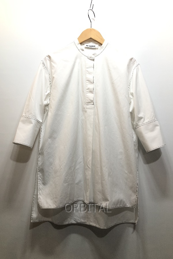 経堂) ジルサンダー JIL SANDER ノーカラー プルオーバー ブラウス サイズ32 ホワイト レディース イタリア製拍卖