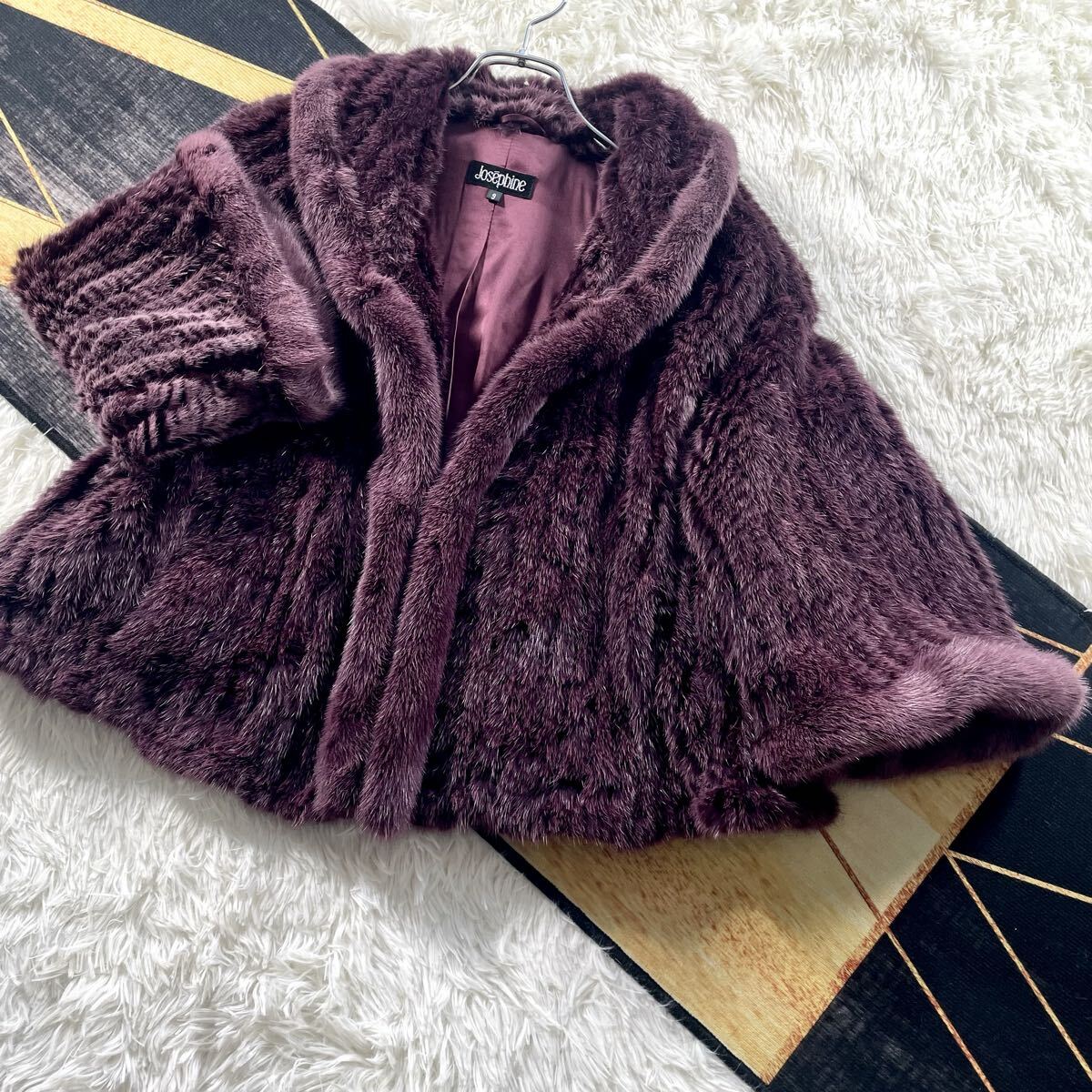 パープル/紫 ショート/クロップド Josephine/ジョセフィーヌ デザイン コート ミンク MINK ファーコート リアルファー 毛皮 アウター M相当拍卖