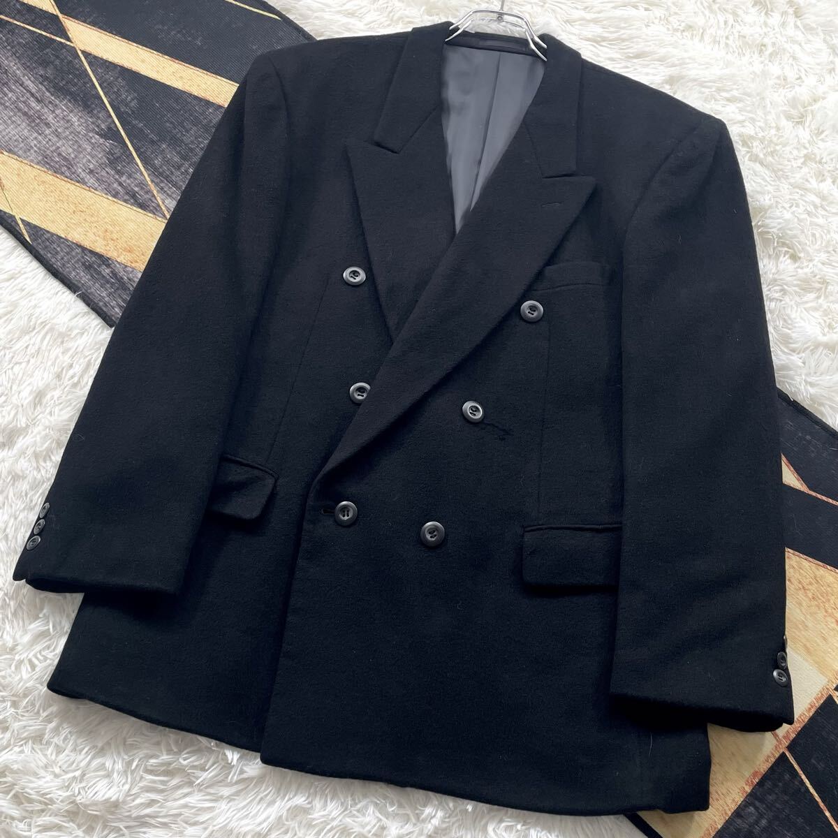 【メンズ】cashmere/カシミヤ100% テーラードジャケット ダブル L ブラック/黒/BLACK ダブルジャケット 紳士服拍卖