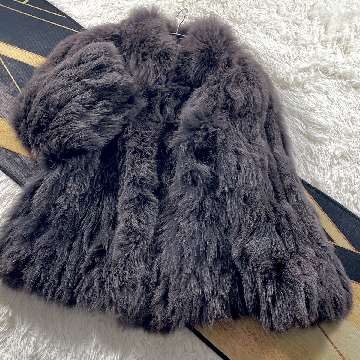 着丈60 カラーフォックス/FOX ショート ファーコート 毛皮 M相当 パープルグレー/紫灰色 リアルファー さらさら SAGA FOX/サガフォックス拍卖