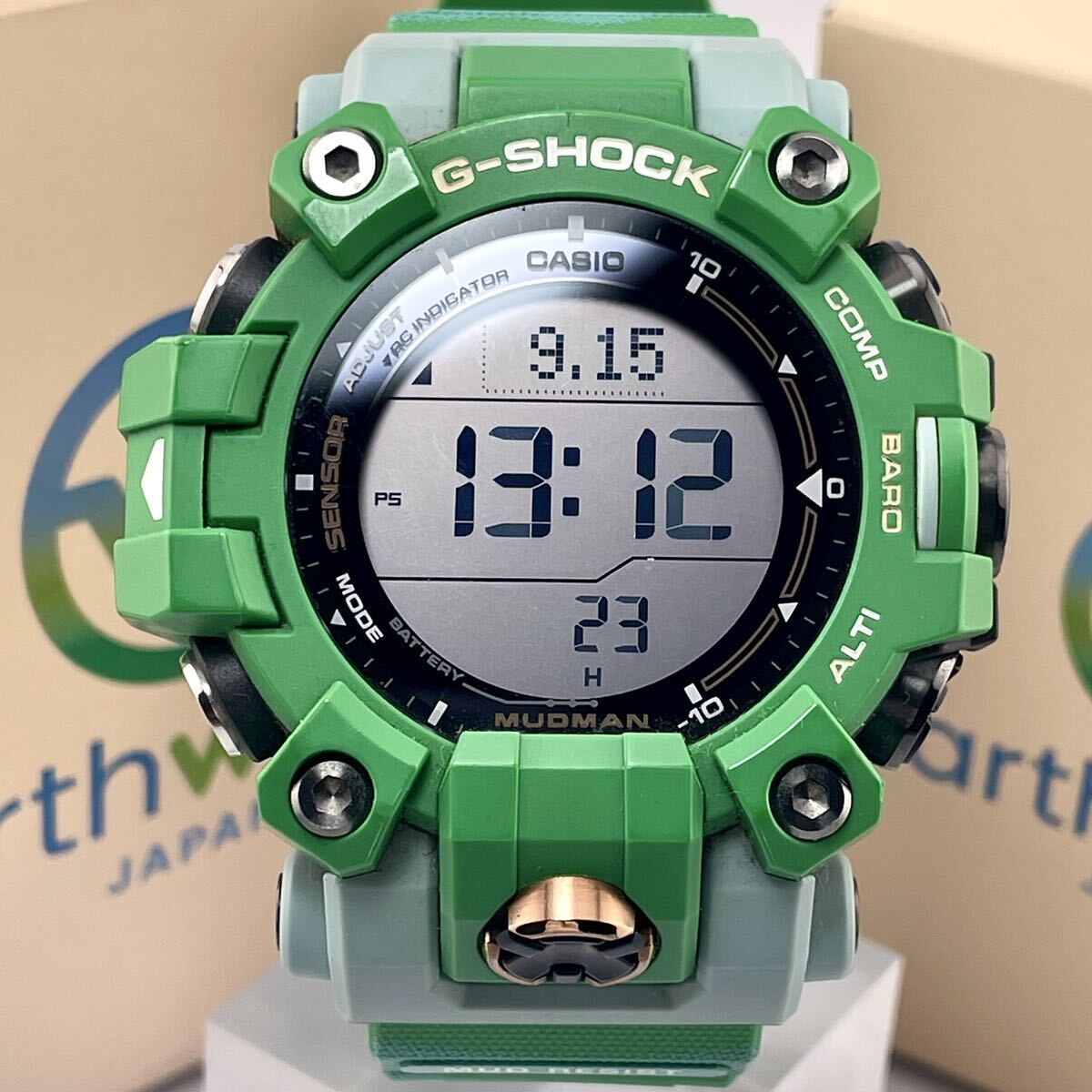【未使用品/稼働】コラボ CASIO/カシオ G-SHOCK/Gショック GW-9500KJ EARTHWATCH ヒロオビフィジーイグアナ 電波ソーラー 緑 時計 付属品◎拍卖