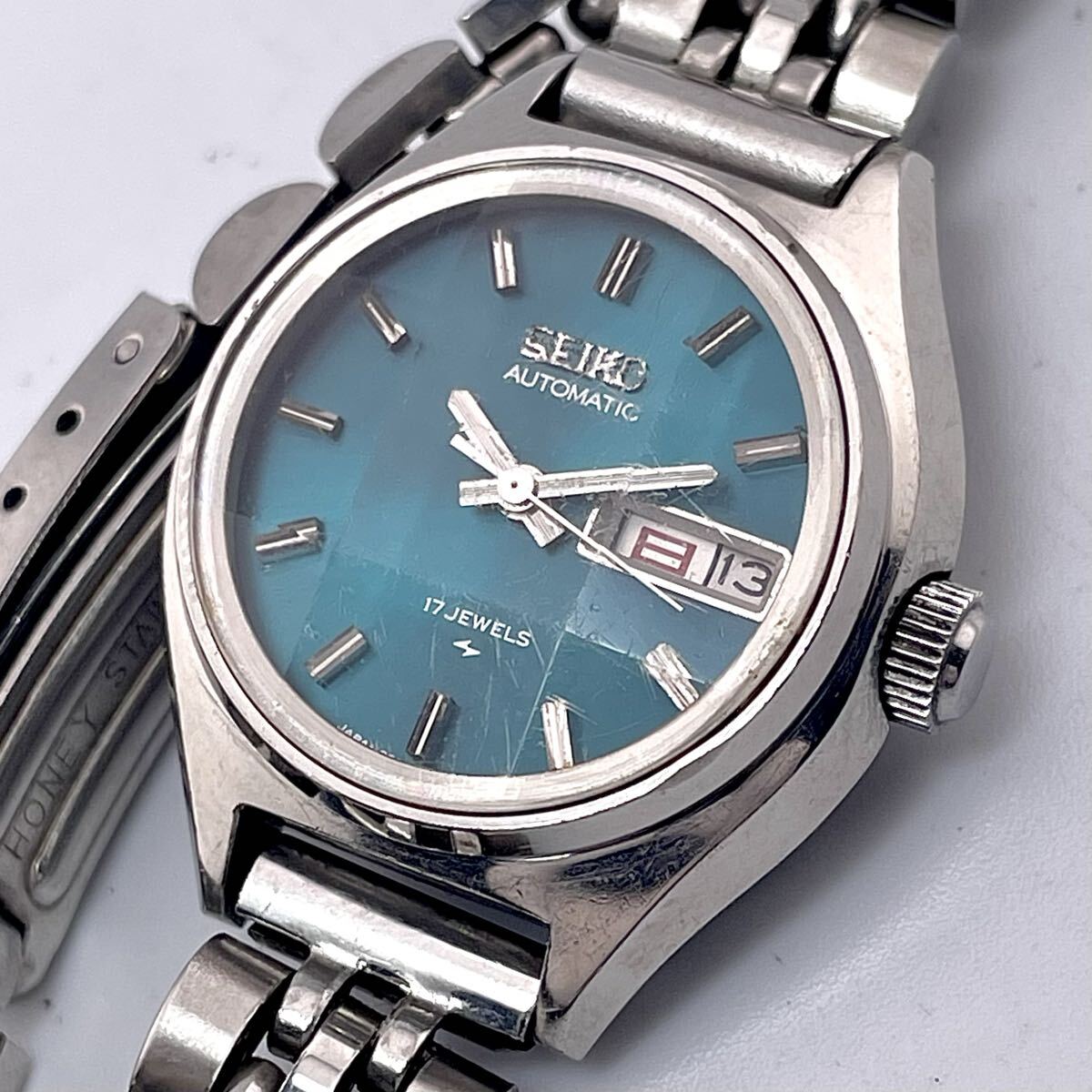 【稼働】SEIKO/セイコー 亀甲カットガラス デイデイト ターコイズブルー 3針 AT ヴィンテージウォッチ 腕時計 レディース 2206-0300 自動巻拍卖