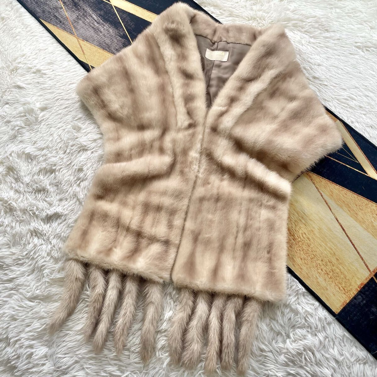 激レア/アーティキュラス ミンク/MINK 和装 本毛皮 リアルファー ショール ティペット EMBA/エンバ 大判 未使用品 パステルカラー 毛並み◎拍卖