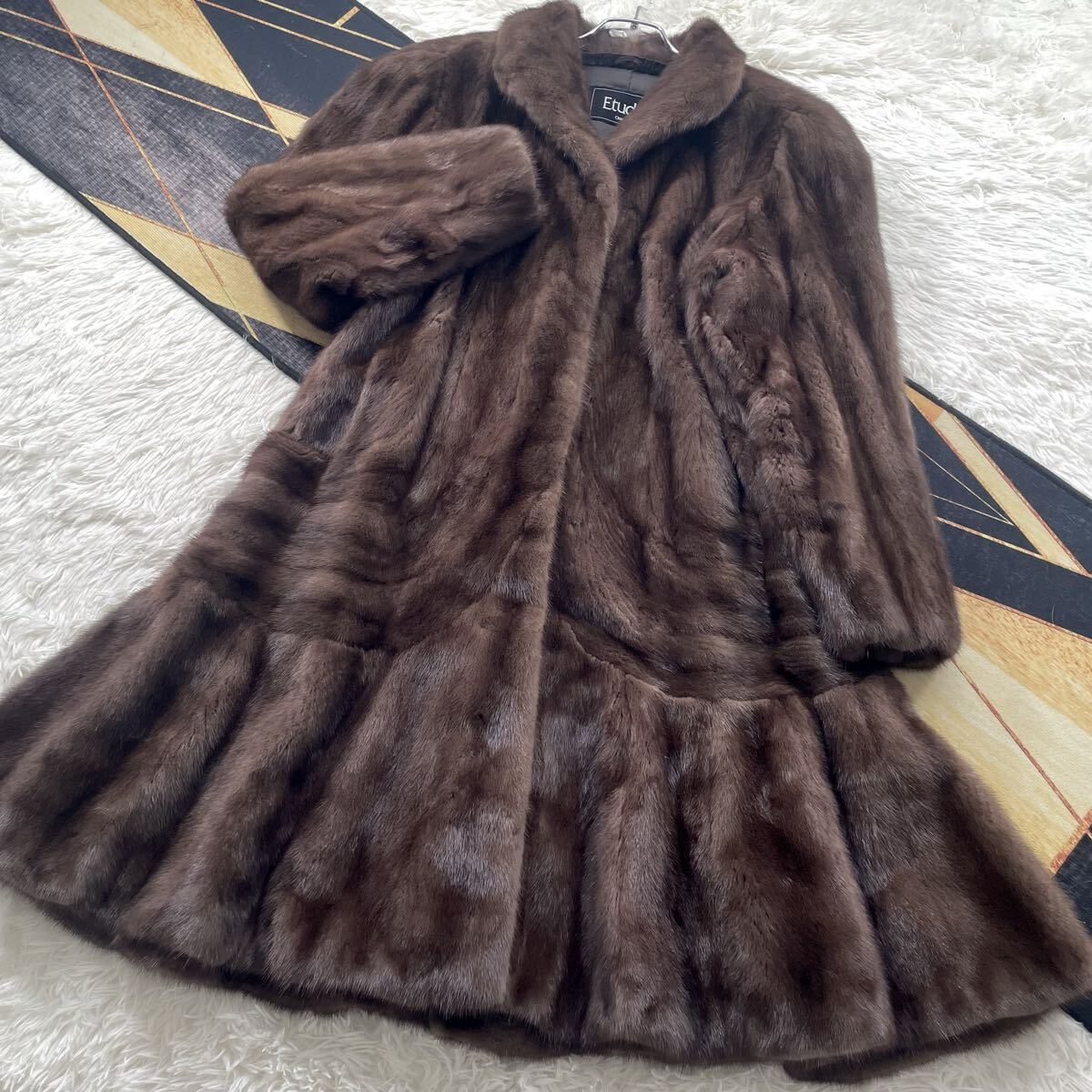 裾周り200/フレア 希少デザイン AURORA/オーロラ MINK/ミンク ロング ファーコート リアルファー 毛皮 XL 貂 アウター なめし柔らか 艶々◎拍卖
