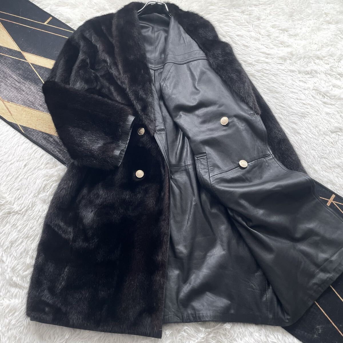 メンズ/総丈112 グラマミンク ダブル リバーシブル 肉厚ボリューム◎ MINK ロング ファーコート リアルファー 本毛皮 アウター XL相当 貂拍卖