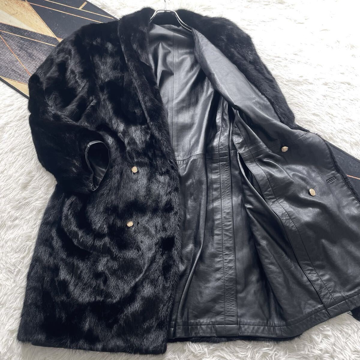 メンズ/総丈108 グラマミンク ダブル リバーシブル 肉厚ボリューム◎ MINK ロング ファーコート リアルファー 本毛皮 アウター XL相当 貂拍卖