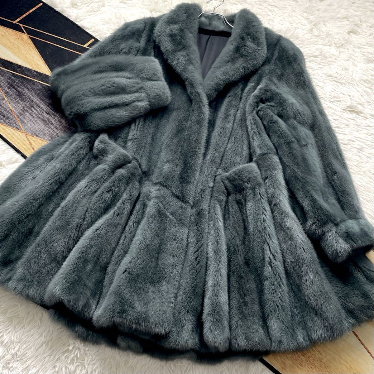 裾周り277/フレア 希少デザイン ROYAL/ロイヤル SAGA MINK/サガミンク ロング ファーコート リアルファー 毛皮 XL 貂 なめし柔らか 艶々◎拍卖