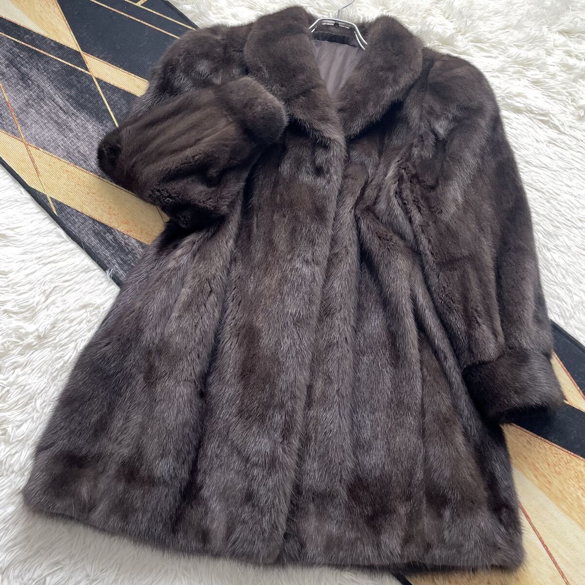 総丈90/染め/カラー SAGA MINK/サガミンク セミロング ファーコート リアルファー 毛皮 XL 貂 なめし柔らか◎艶々◎ アウター 上質毛並み◎拍卖