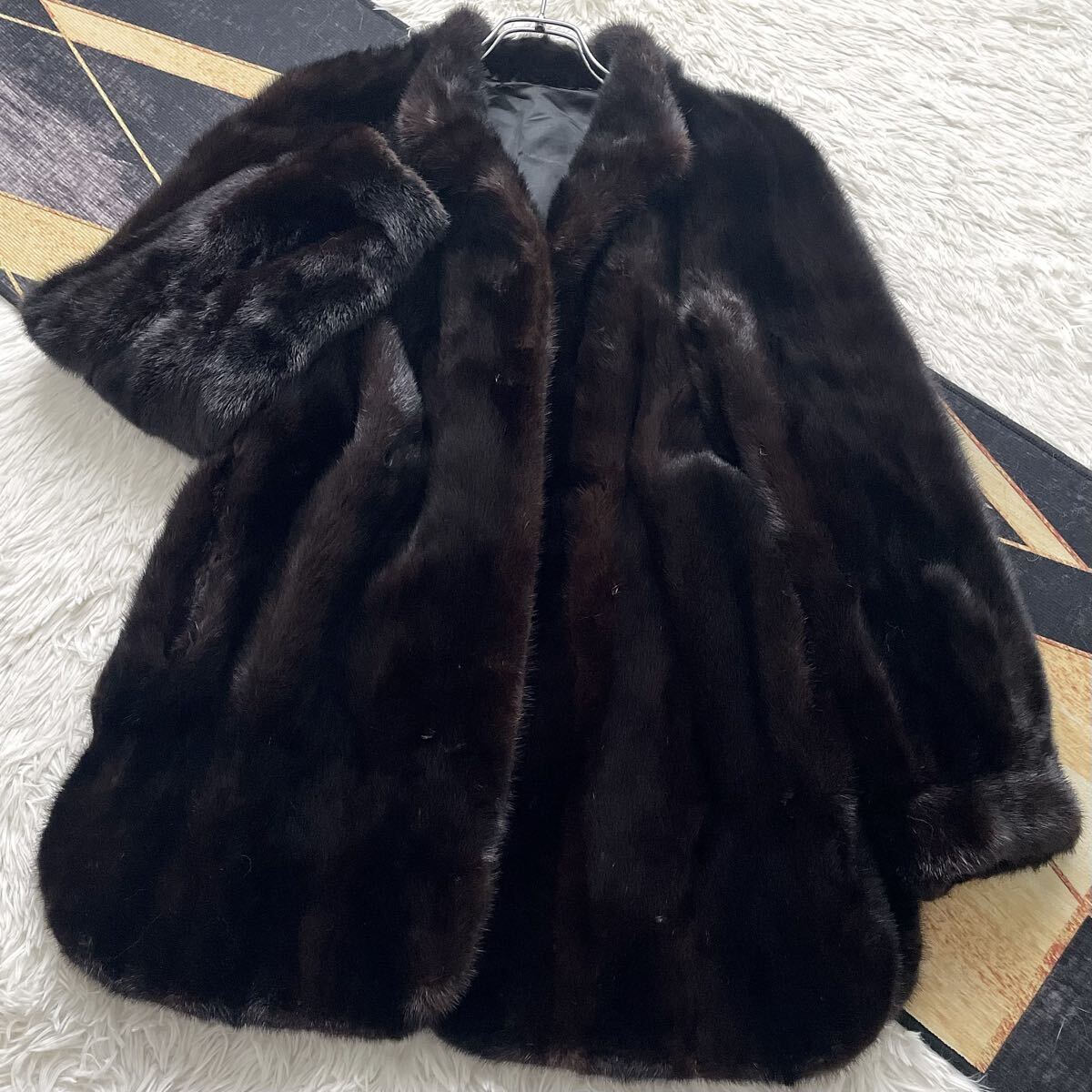 総丈78/ラウンドカット/デザイン MINK/ミンク ファーコート 毛皮 2XL相当 リアルファー 貂 ツヤツヤ毛並み◎ なめし柔らか◎ ダークミンク拍卖
