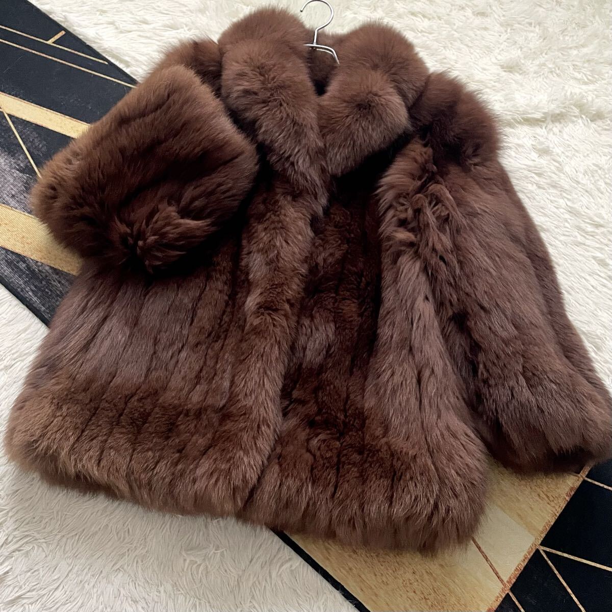 さらさら肉厚◎/総丈85 染め/カラーフォックス/FOX 希少デザイン ファーコート リアルファー 毛皮 毛並み◎ 狐 茶 ハーフコート アウター拍卖