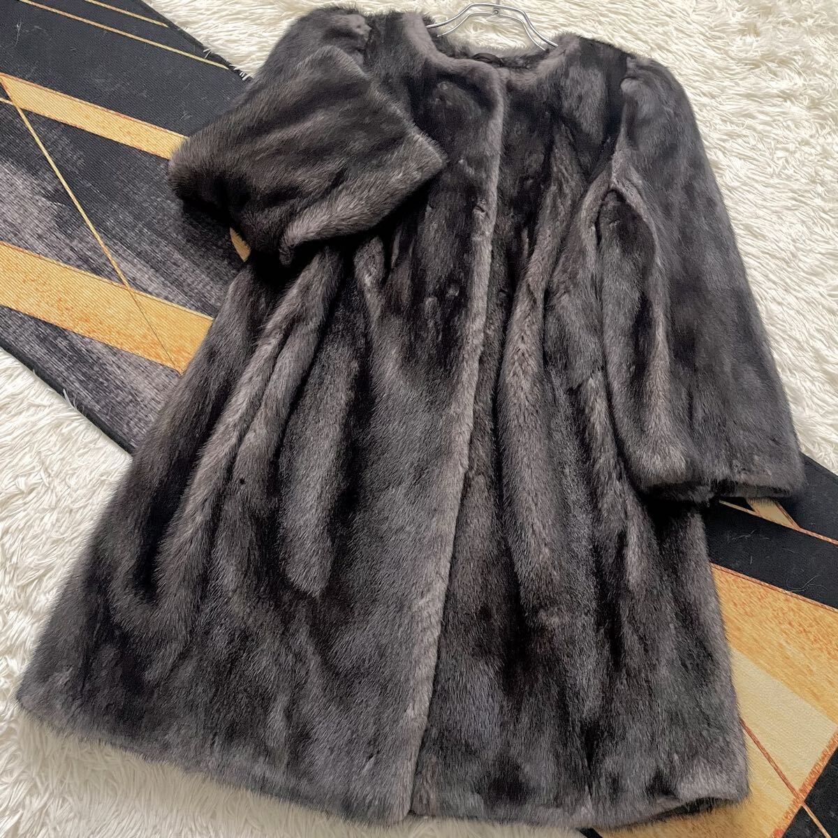 人気モデル/デザイン カラーミンク 染め MINK 貂 軽量 毛皮 ロングコート リアルファー ブラックパープル なめし柔らか/毛並み◎ SAM-RONE拍卖