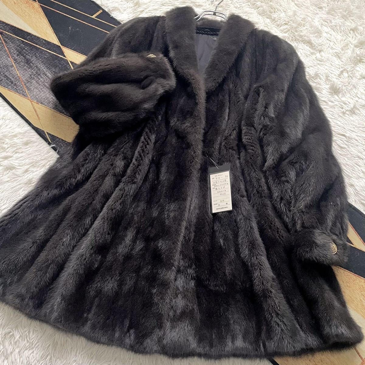 タグ付き/裾周り199 ROYAL/ロイヤル サガミンク/SAGA MINK 染め/紫 ダークパープル◎ ロング ファーコート リアルファー 毛皮 XL 貂 艶々◎拍卖