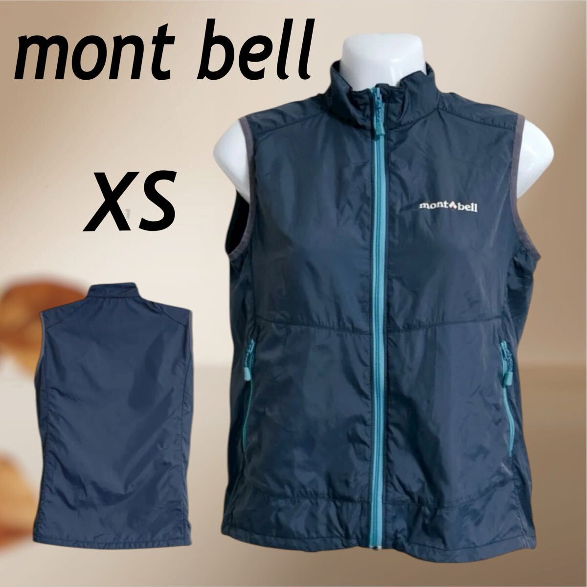 mont bell モンペル レディース ジップアップ ウィンドブラストベスト XS ナイロン ロゴ 1103267 アウトドア ネイビー系 (D044)★拍卖