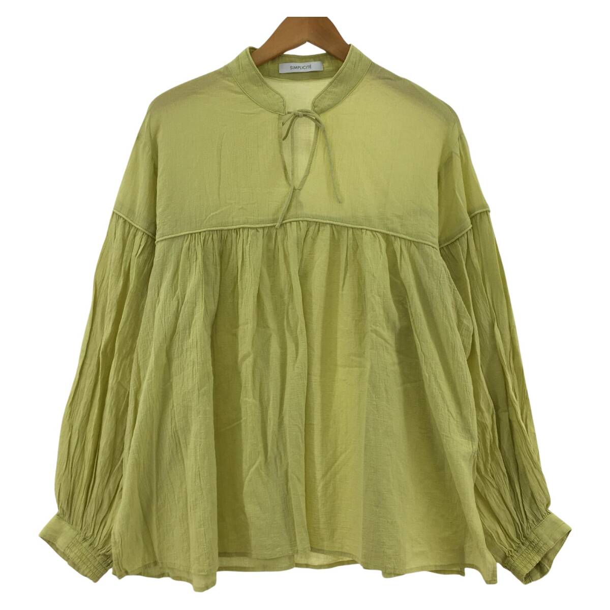 SIMPLICITE サンプリシテ ギャザー ブラウス size表記なし/グリーン系 ゆうパケットOK拍卖