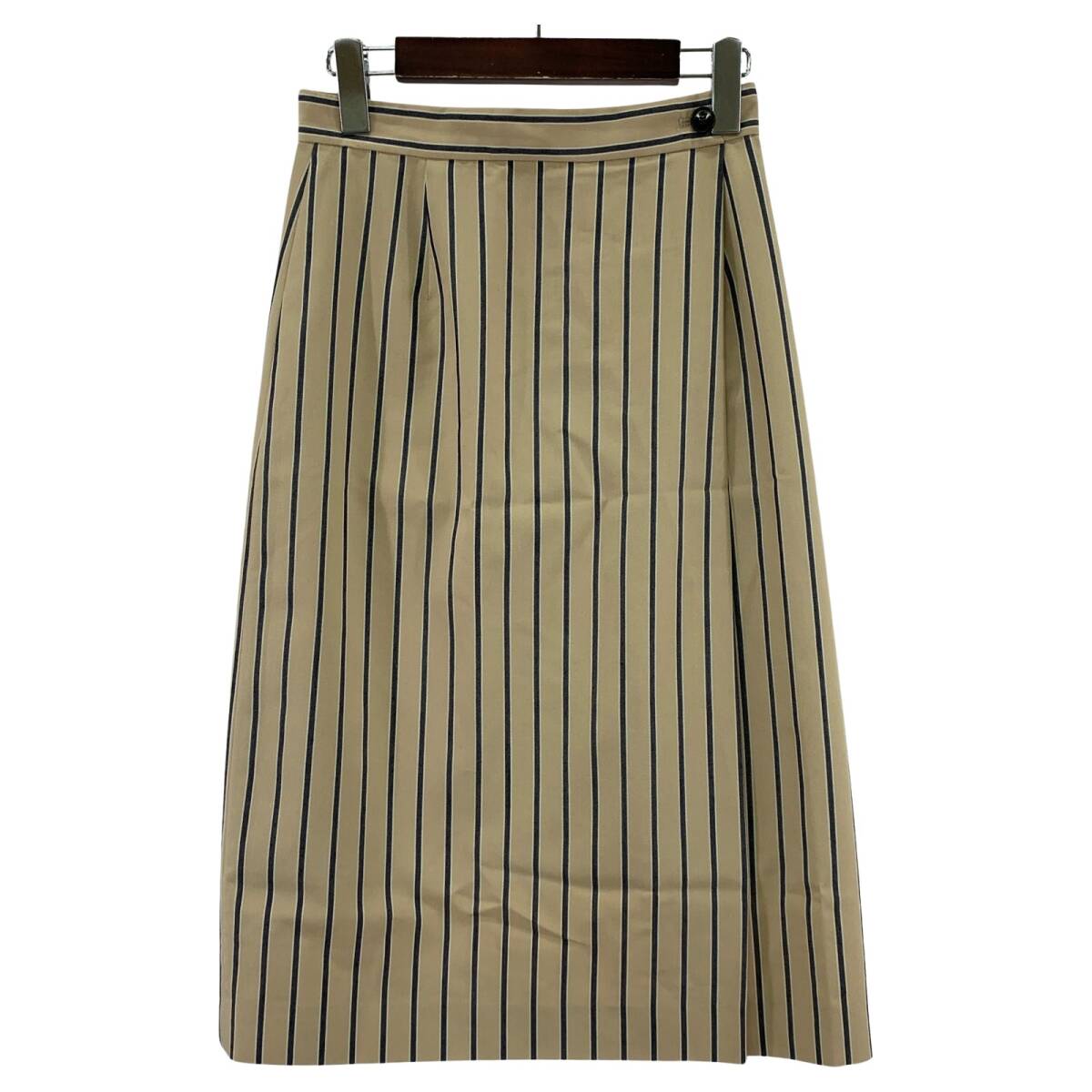 UNTITLED アンタイトル 麻混 ストライプ スカート size1/ベージュ×ネイビー ゆうパケットOK拍卖