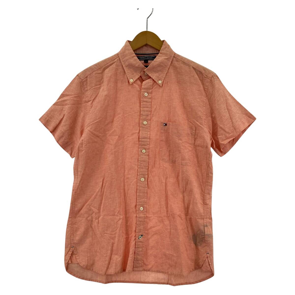 TOMMY HILFIGER トミーヒルフィガー ダウンボタン 半袖シャツ sizeS/サーモンピンク ゆうパケットOK拍卖