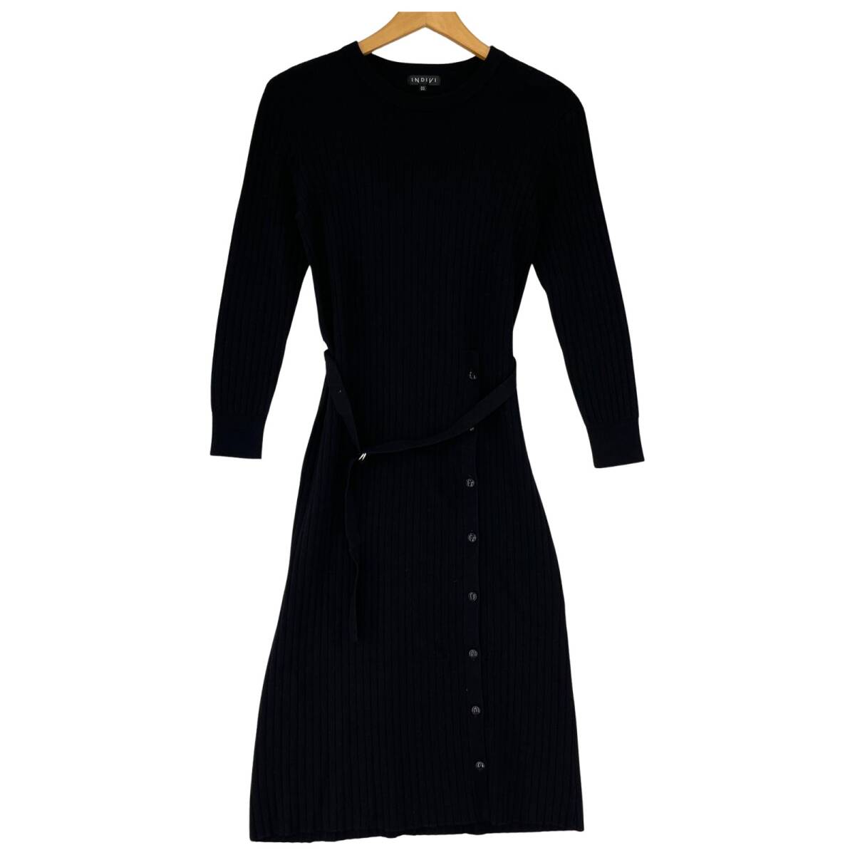 INDIVI インディヴィ リブニット Iライン ワンピース size05/ブラック拍卖