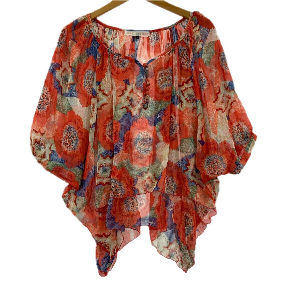 MERCURYDUO マーキュリーデュオ 花柄 シアー ドルマン ブラウス sizeF/レッド系 ゆうパケットOK拍卖