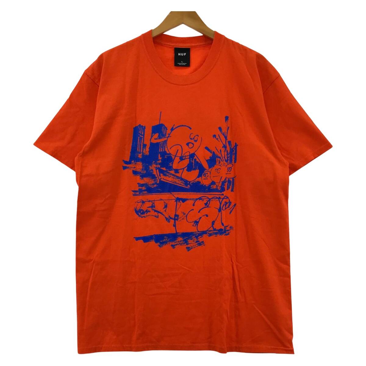 HUF ハフ ames Jarvis プリント 半袖Tシャツ sizeL/オレンジ ゆうパケットOK拍卖