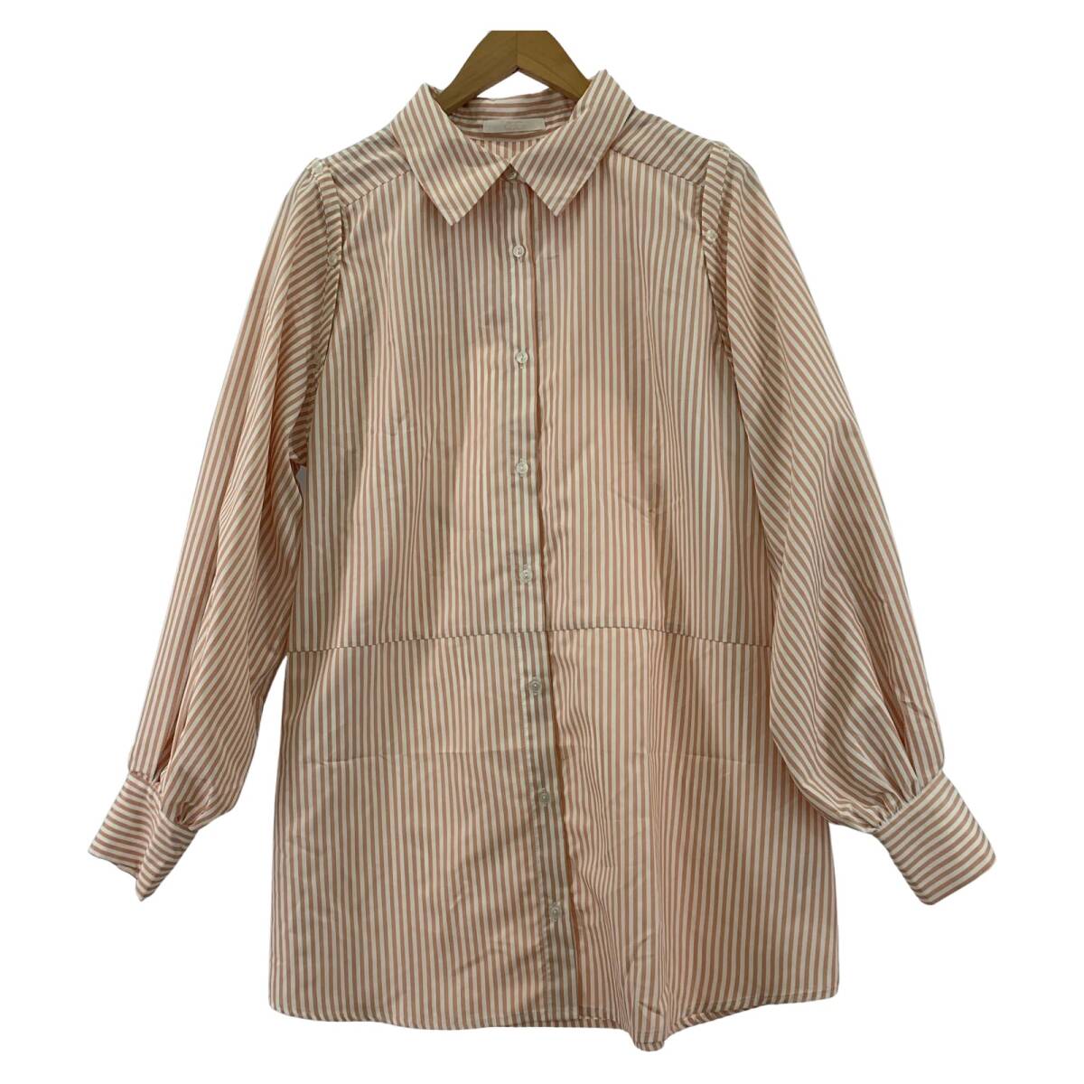 Chico チコ 2way ストライプ 長袖シャツ sizeF/ピンクベージュ×ホワイト ゆうパケットOK拍卖