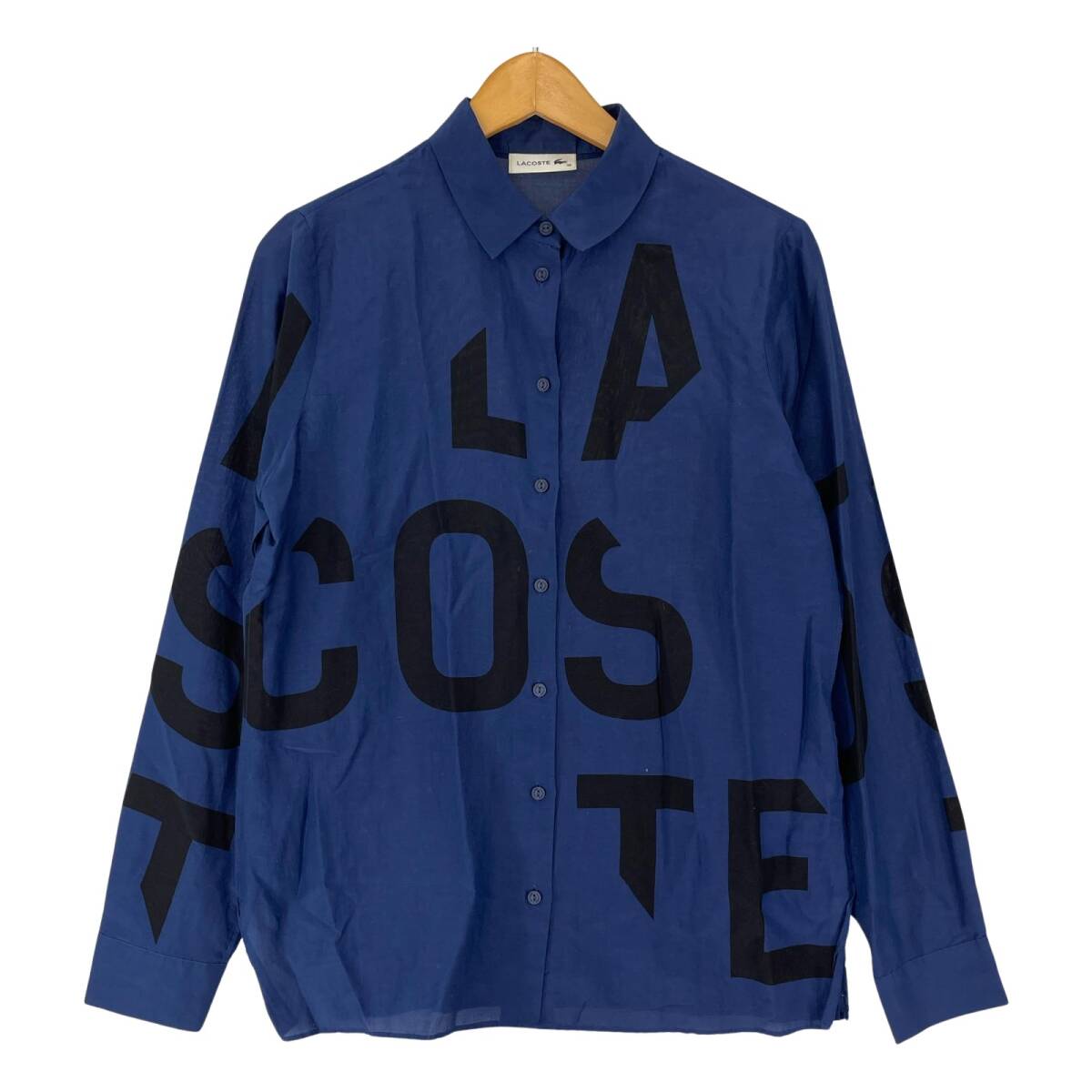 LACOSTE ラコステ ビッグロゴ 長袖シャツ size36/ブルー ゆうパケットOK拍卖