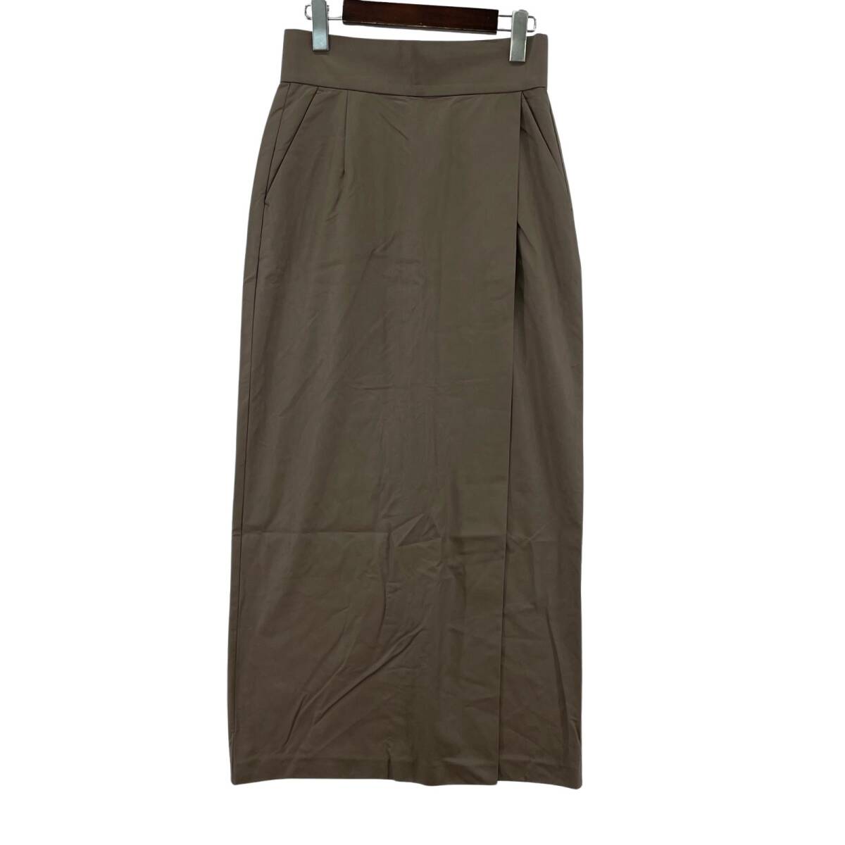 nano universe ナノユニバース ラップ風 PUレザー ロングスカート size38/トープ ゆうパケットOK拍卖