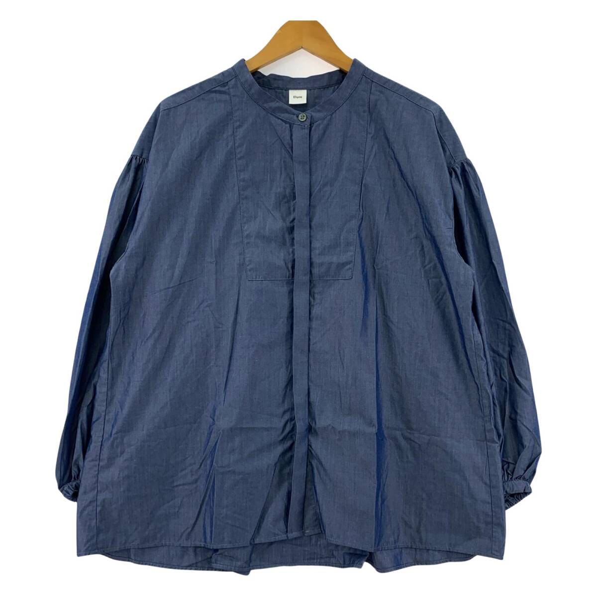 Elura エルーラ バンドカラー 長袖シャツ sizeF/ネイビー ゆうパケットOK拍卖