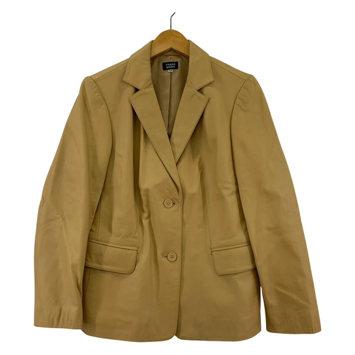 TRANS WORK トランスワーク 羊レザー テーラード ジャケット size9AR/ライトキャメル系拍卖