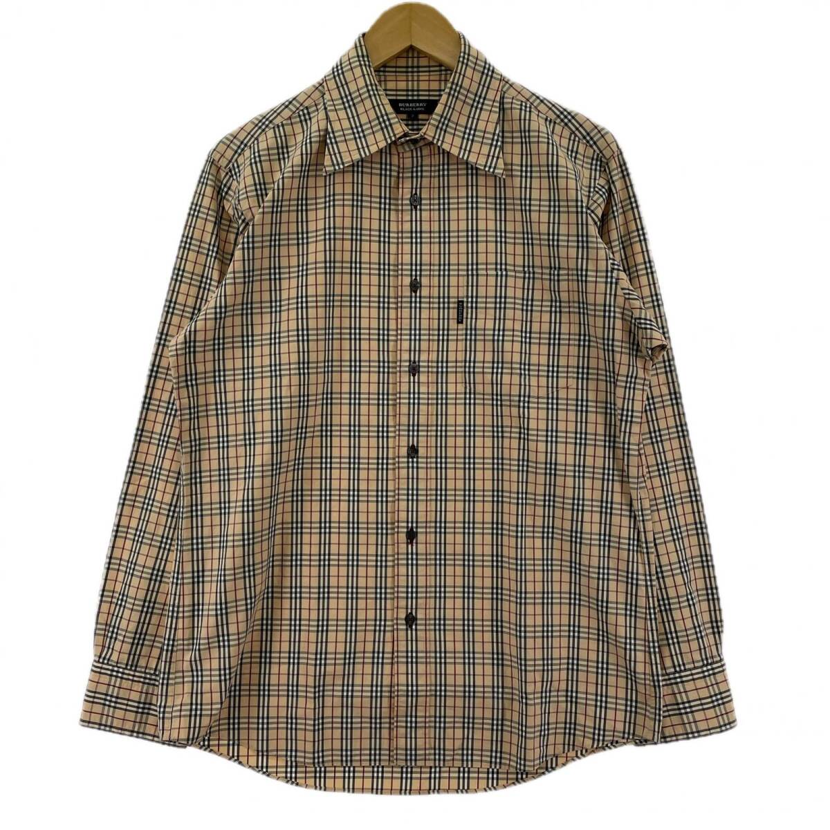 BURBERRY BLACK LABEL バーバリーブラックレーベル チェック 長袖シャツ size2/ベージュ×ブラック ゆうパケットOK拍卖