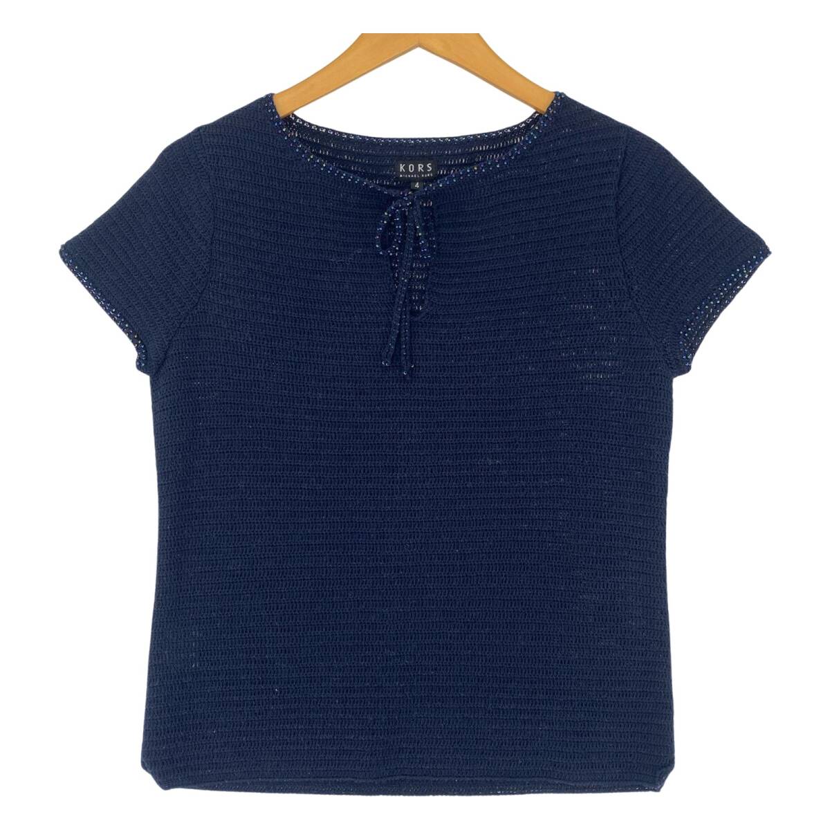 Michael Kors マイケルコース ビーズ ニット カットソー size4/ネイビー ゆうパケットOK拍卖