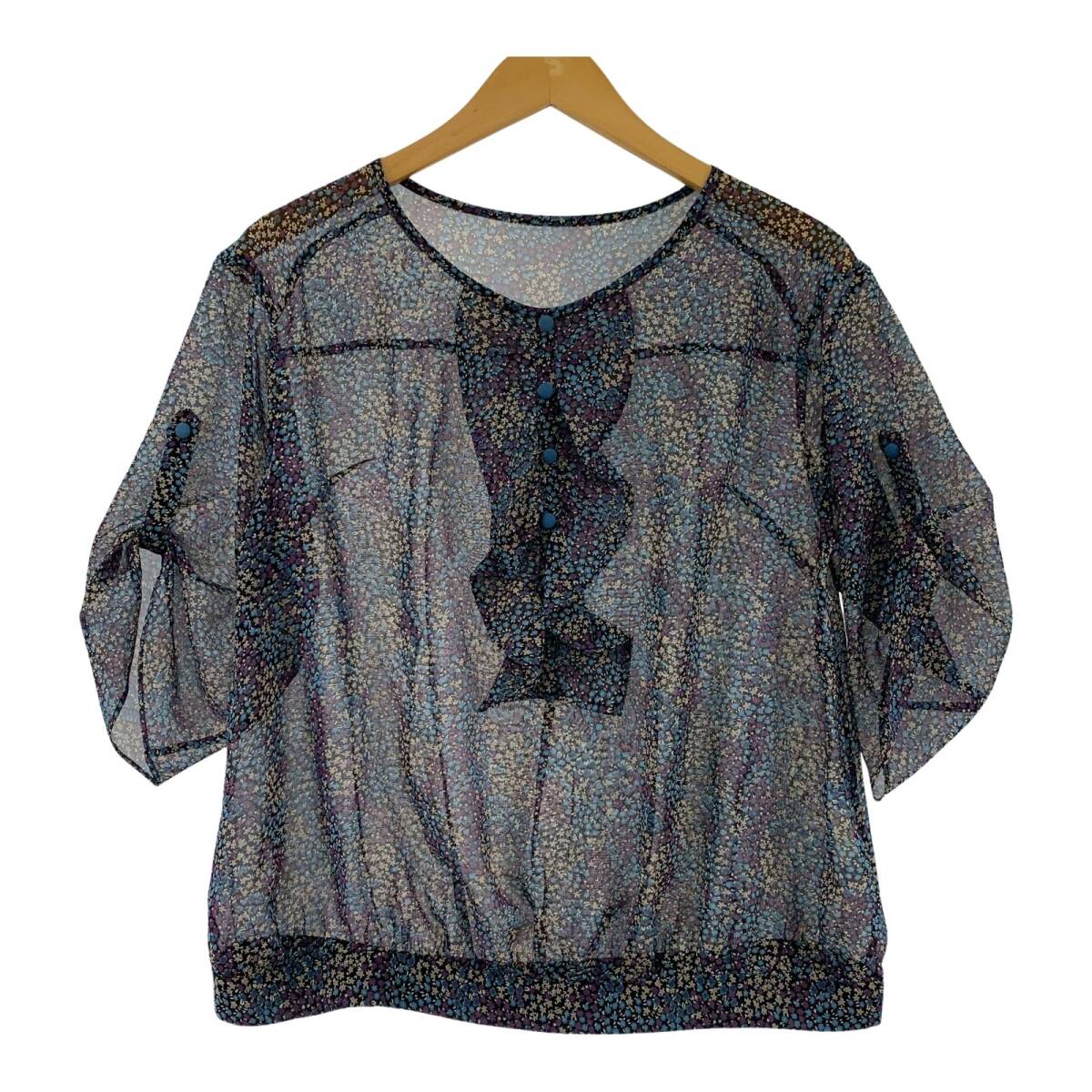 ARIAFRESCA アリアフレスカ 花柄 シアー ブラウス size38/パープル×ブルー ゆうパケットOK拍卖