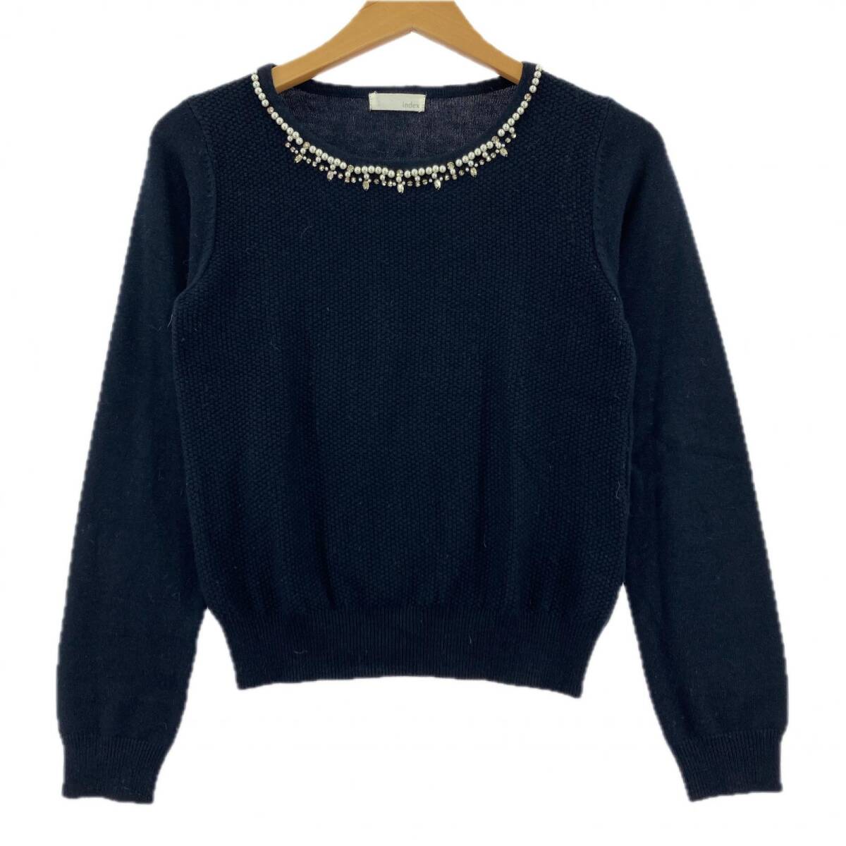 index インデックス ビジューデザイン ニット sizeS/ネイビー拍卖