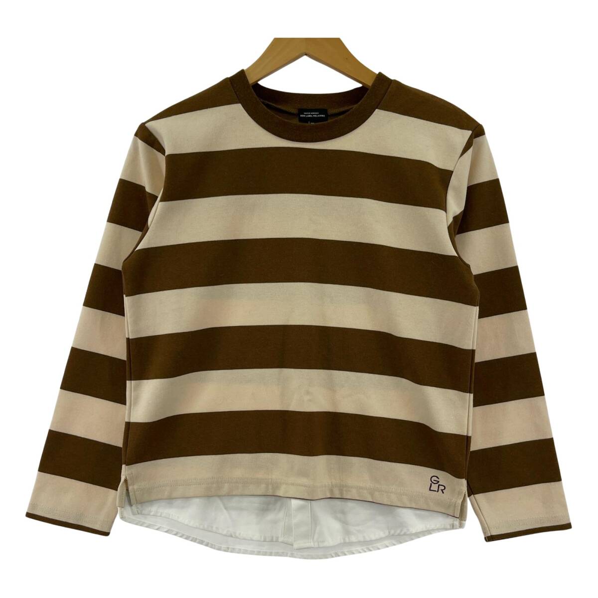 green label relaxing グリーンレーベルリラクシング ボーダー レイヤードデザイン カットソー size155/茶×ベージュ ゆうパケットOK拍卖