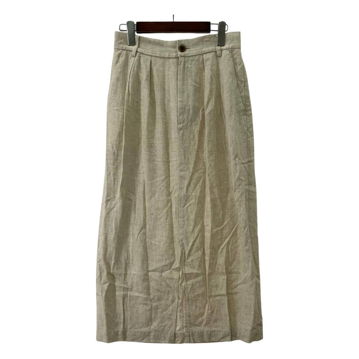three dots スリードッツ 麻混 ロング スカート sizeM/ベージュ拍卖