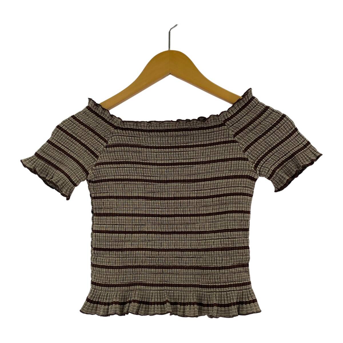 MOUSSY マウジー フリル ボーダー カットソー size1/ブラウン ゆうパケットOK拍卖