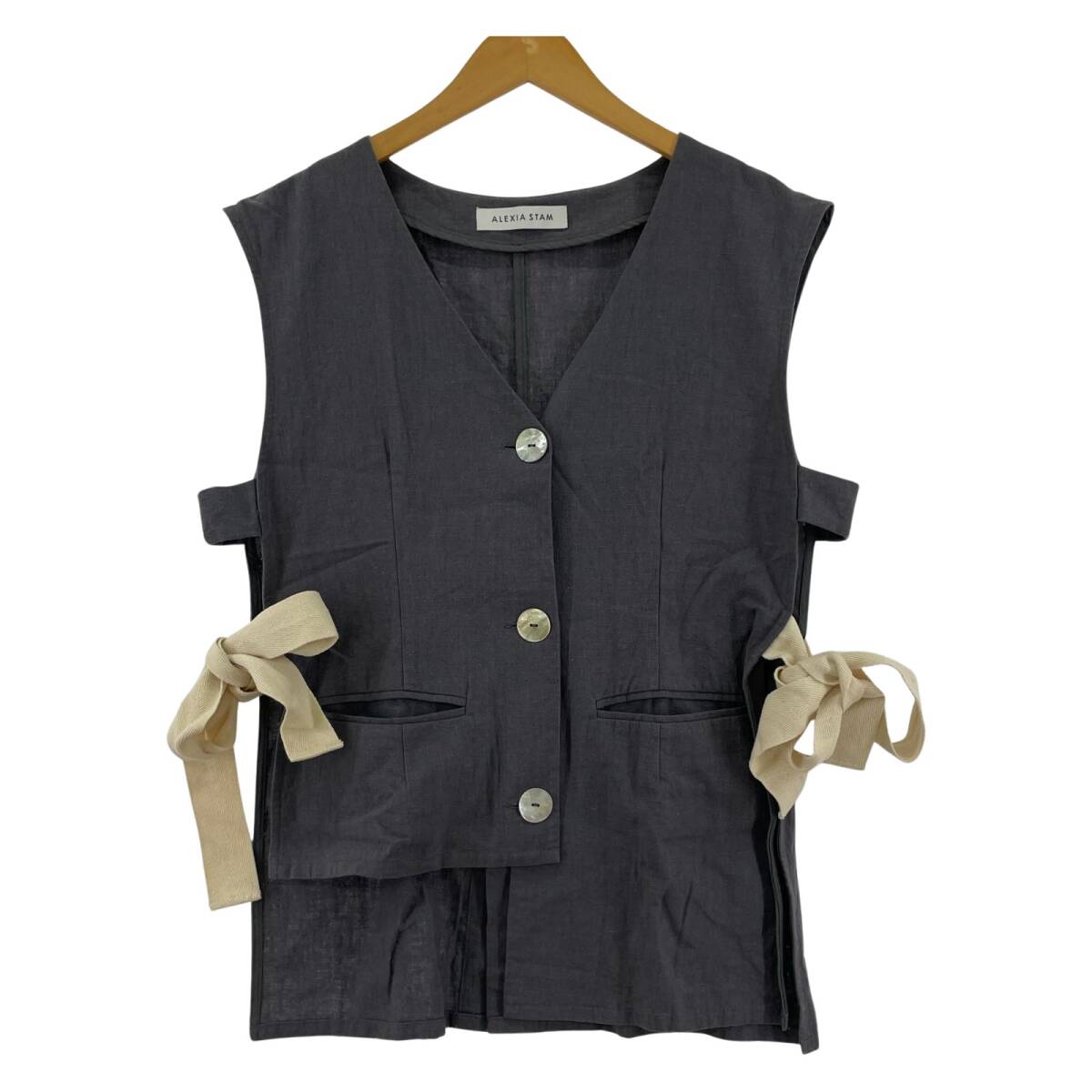 ALEXIA STAM アリシアスタン サイドカットアウト ベスト sizeF/グレー×アイボリー拍卖