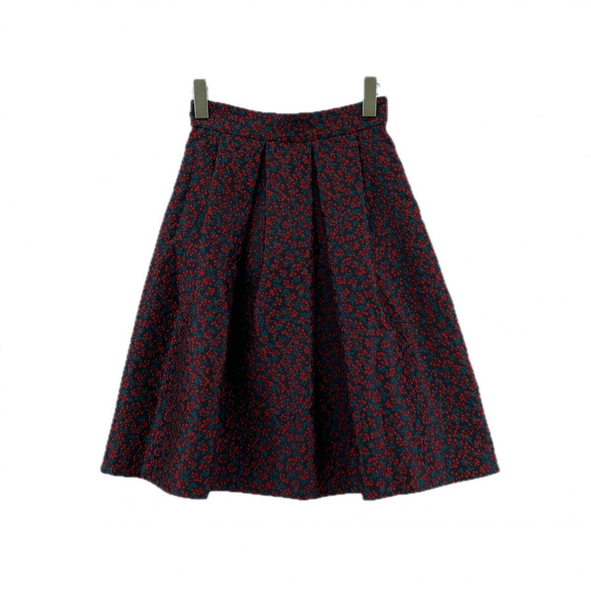 ANAYI アナイ 花柄 ボックスプリーツ スカート size34/ブラック×レッド×グリーン拍卖