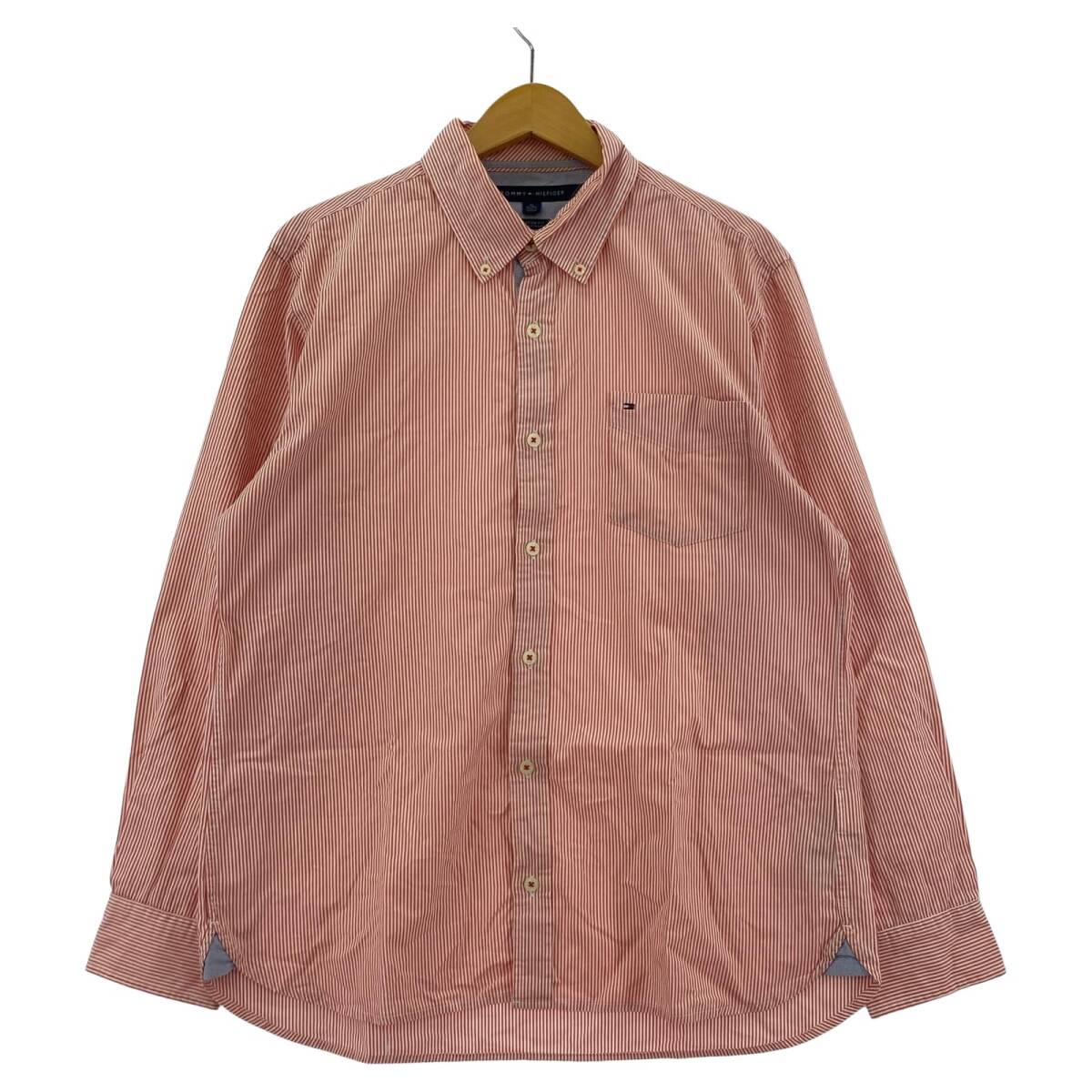 TOMMY HILFIGER トミーヒルフィガー ストライプ 長袖シャツ sizeXL/オレンジ×ホワイト ゆうパケットOK拍卖