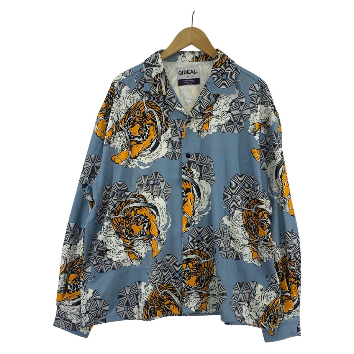 GIDEAL. ジディール 総柄 オープンカラー 長袖シャツ size02/ライトブルー系拍卖