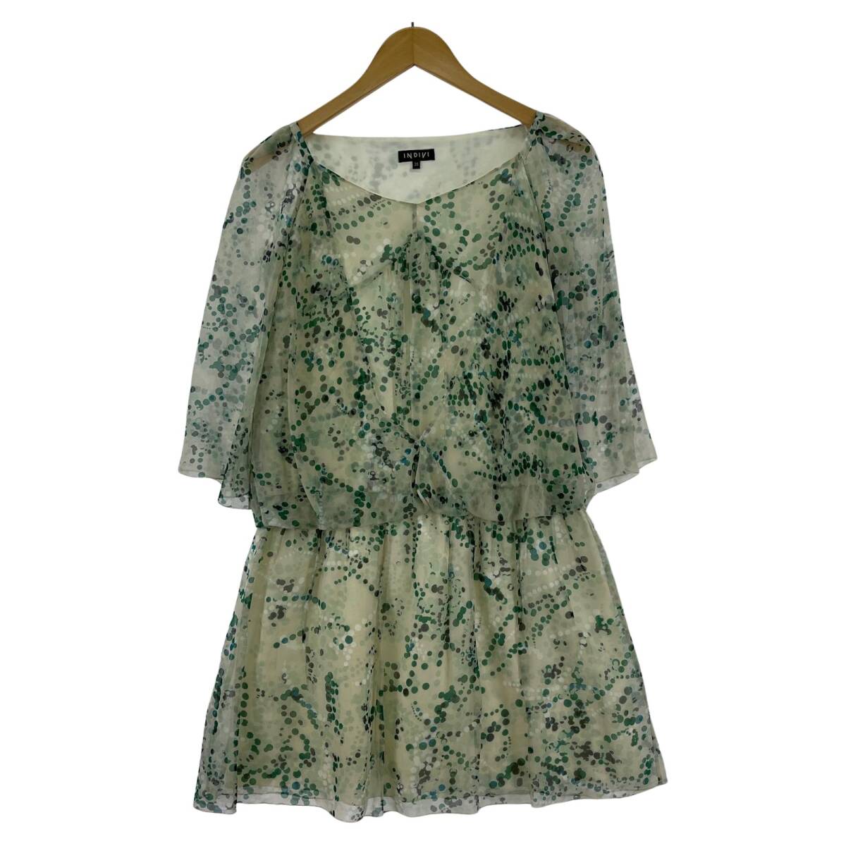 INDIVI インディヴィ シアースリーブ ワンピース size36/グリーン ゆうパケットOK拍卖