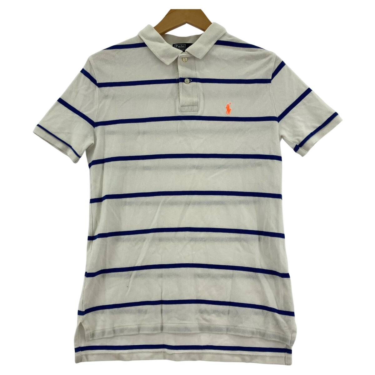 Polo by Ralph Lauren ボーダー ワンポイント刺 ポロシャツ sizeL(14-16)160/80/ホワイト×ブルー ゆうパケットOK拍卖