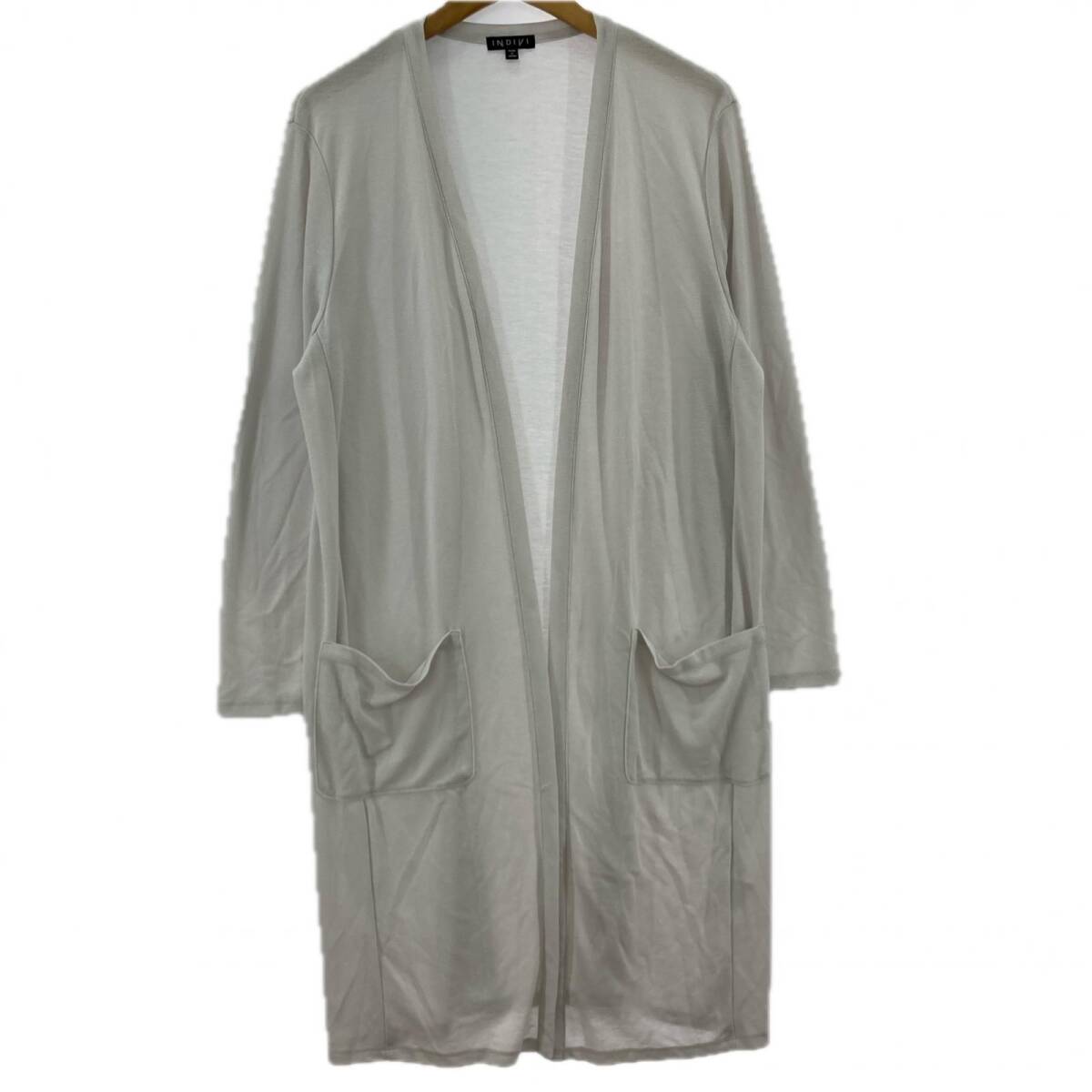 INDIVI インディヴィ ボタンレス ロング カーディガン size44/ライトグレージュ拍卖